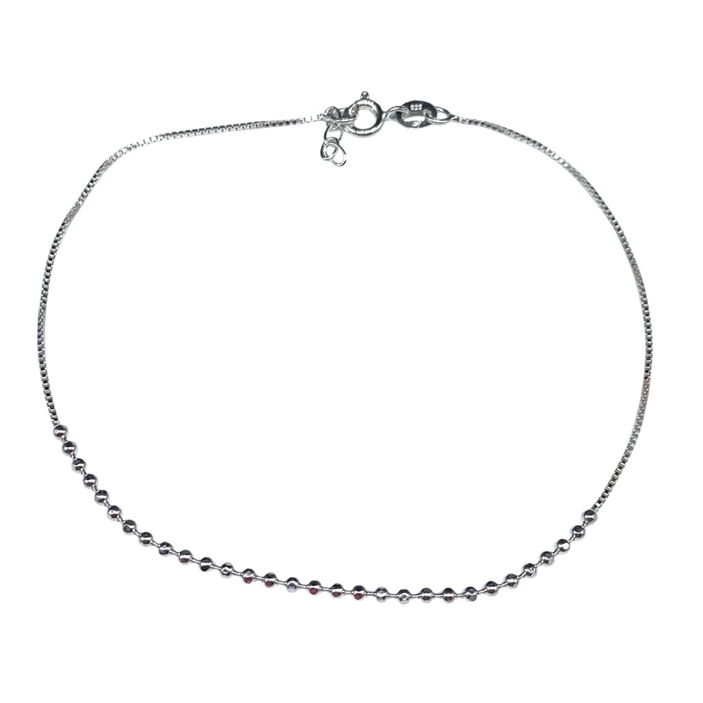 Ankle Bracelet Anklet Solid 925 Sterling Silver Beaded Box Chain - Picture 3 of 7
